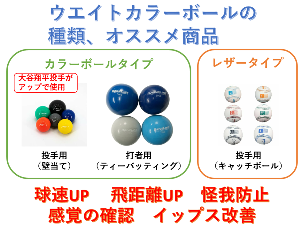 【野球用品】ウエイトカラーボールの種類、オススメ商品（大谷翔平投手も使用）