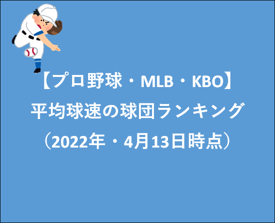 【プロ野球】【MLB】【KBO】平均球速の球団ランキング（2022年）